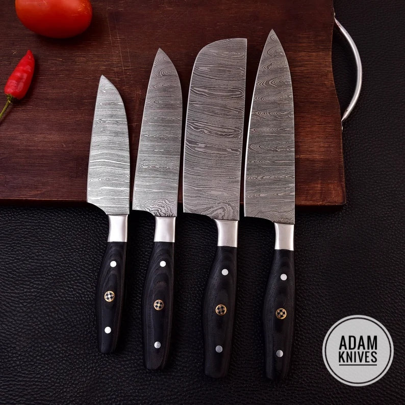 Custom Hand Made Damascus Steel Kitchen Knives Set/Chef Knives Set/BBQ Knife 4-Pieces Set