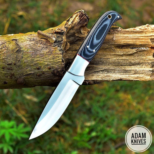 ADAM KNIVES High Carbon Steel Skinning Knife with Leather Sheath, 9'' Full Tang Bushcraft Survival Knife