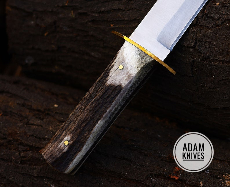 Antler Bowie Knife: Handmade Custom Stainless Steel Best Bowie Knife with Stag Antler Handle | Hunting Knife | Christmas Gift