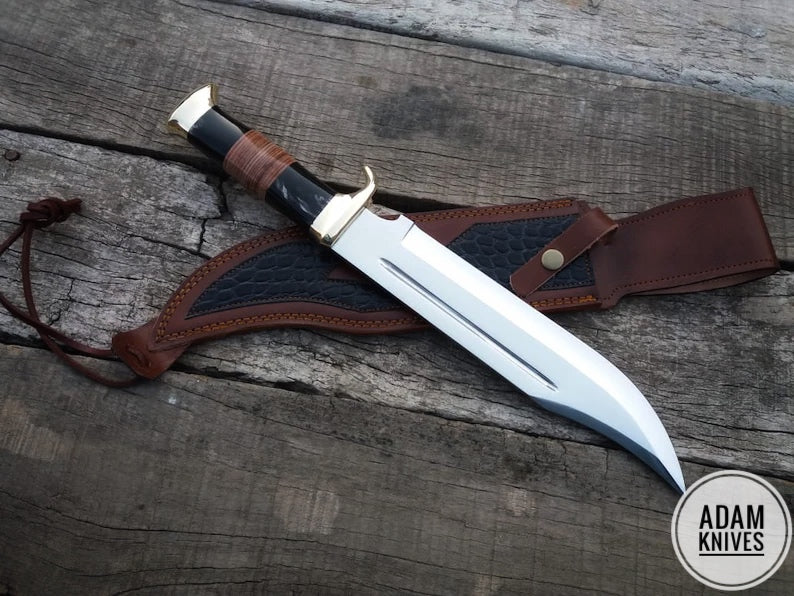 Custom Handmade D2 Steel Hunting Knife Crocodile Dundee with Leather Sheath