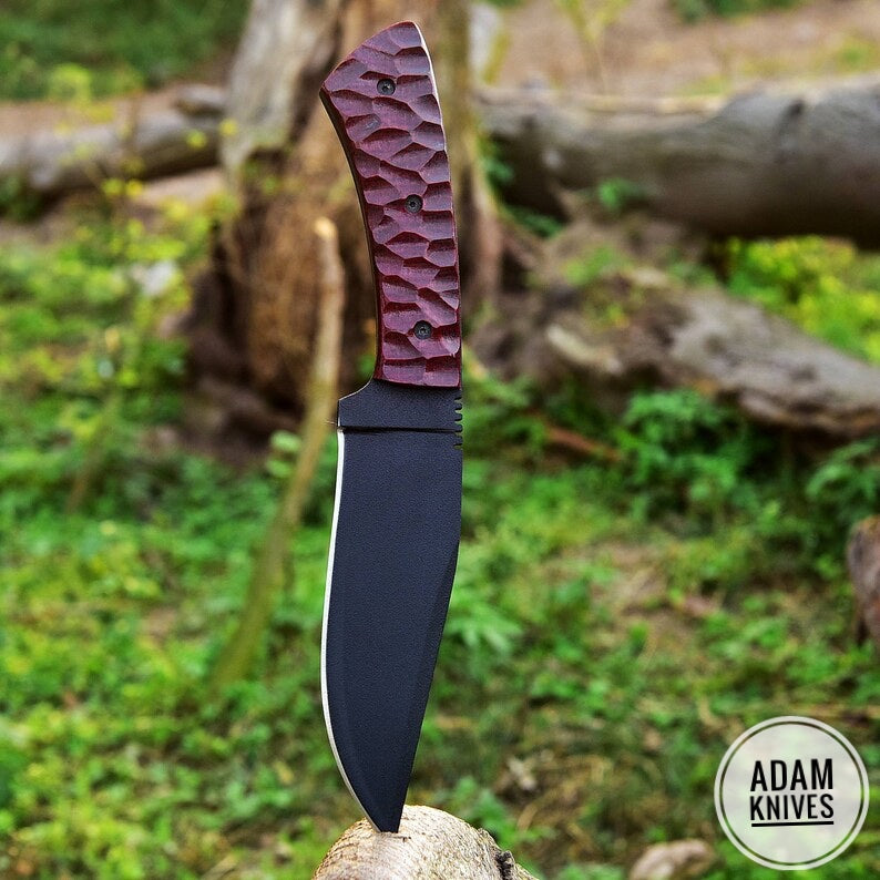 ADAM KNIVES High Carbon Steel Skinning Knife with Leather Sheath, 9'' Full Tang Bushcraft Survival Knife