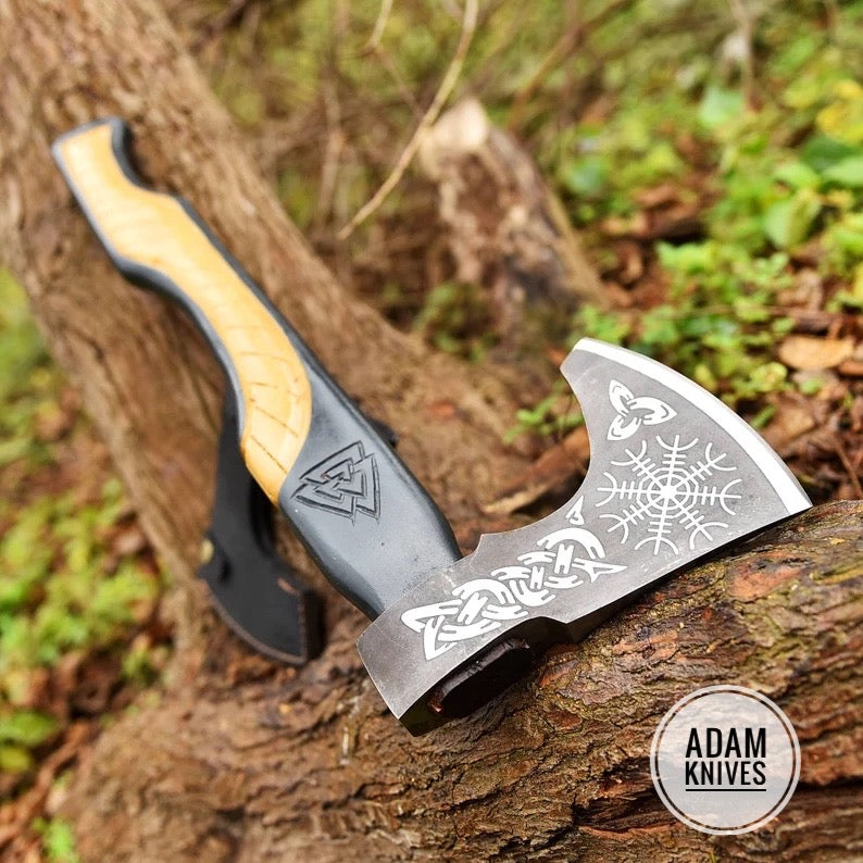 Axe, Custom Forged Hatchet, Handmade Carbon Steel Camping Axe, Forest Axe,