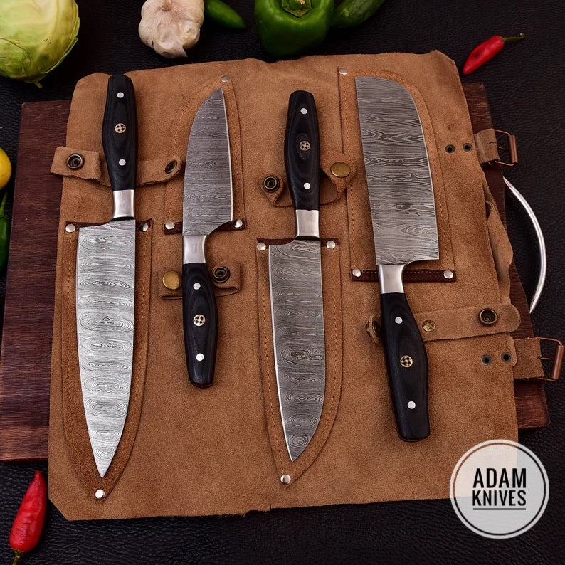 Custom Hand Made Damascus Steel Kitchen Knives Set/Chef Knives Set/BBQ Knife 4-Pieces Set