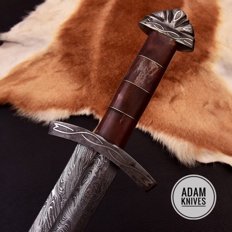 Damascus Steel Hand Forged Sword | Camel Bone Handle & Leather Sheath Included