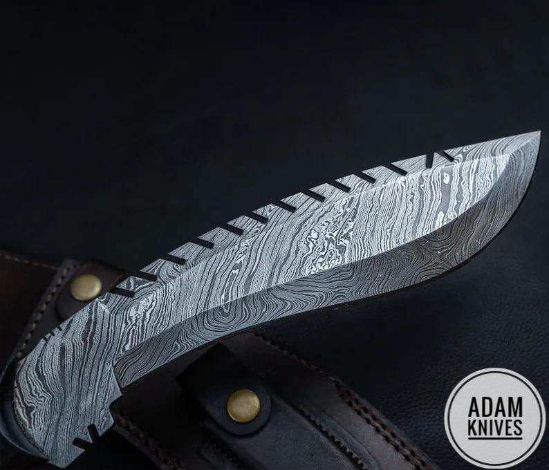 Custom Handmade Damascus Steel Kukri Knife With Leather Sheath