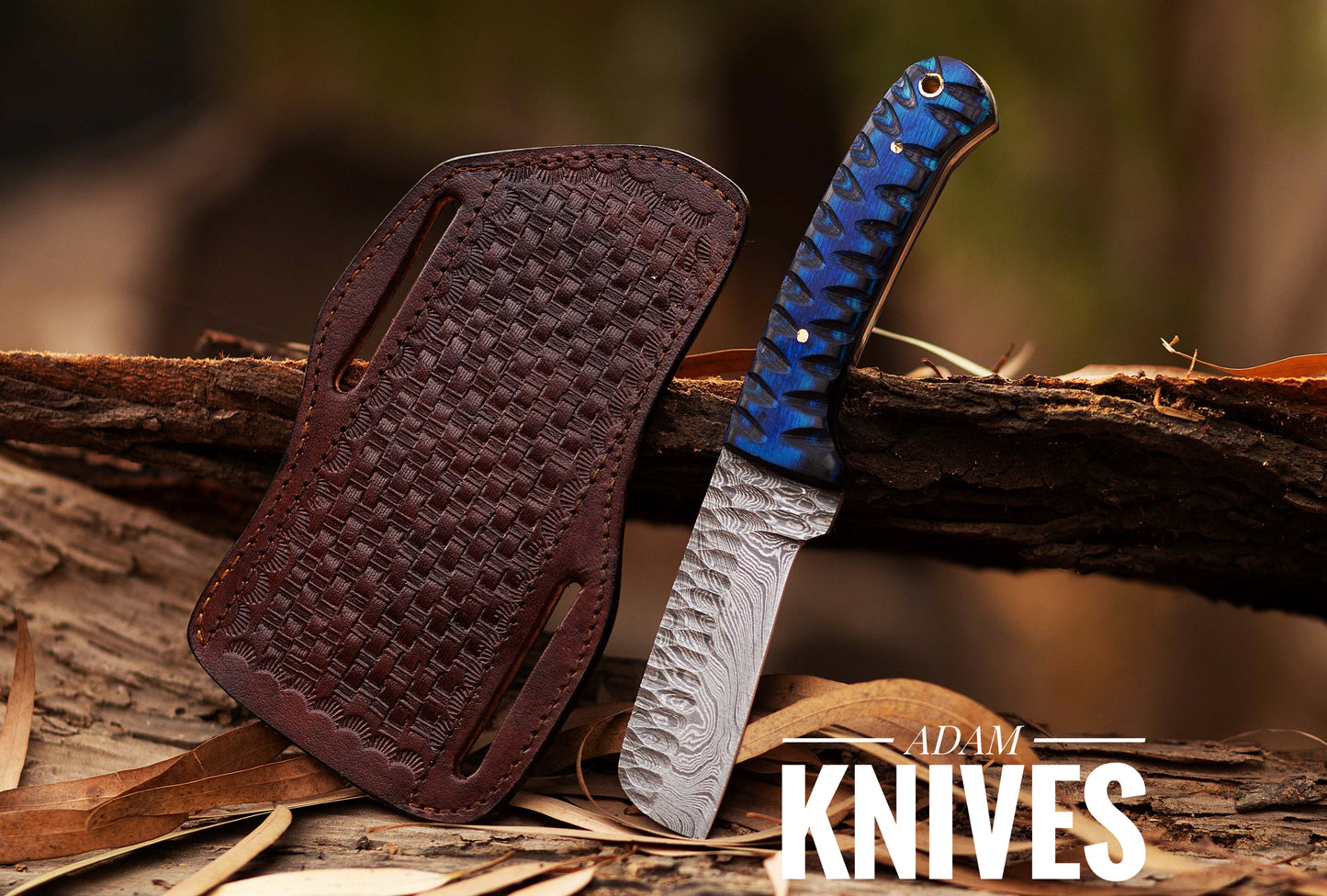 ADAM KNIVES CowBoy Bull Cutter Knife Hand Forged Damascus Steel EDC Knife With Leather Sheath Gift For Him / Her