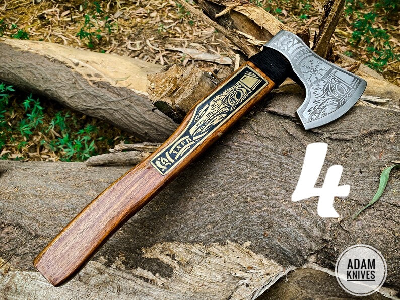 Handmade Gift Forged Carbon Steel Viking Axe, Camping Hatchet with Rose Wood Shaft