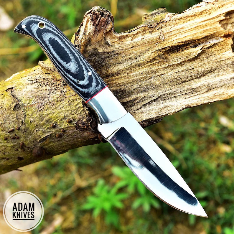 ADAM KNIVES High Carbon Steel Skinning Knife with Leather Sheath, 9'' Full Tang Bushcraft Survival Knife