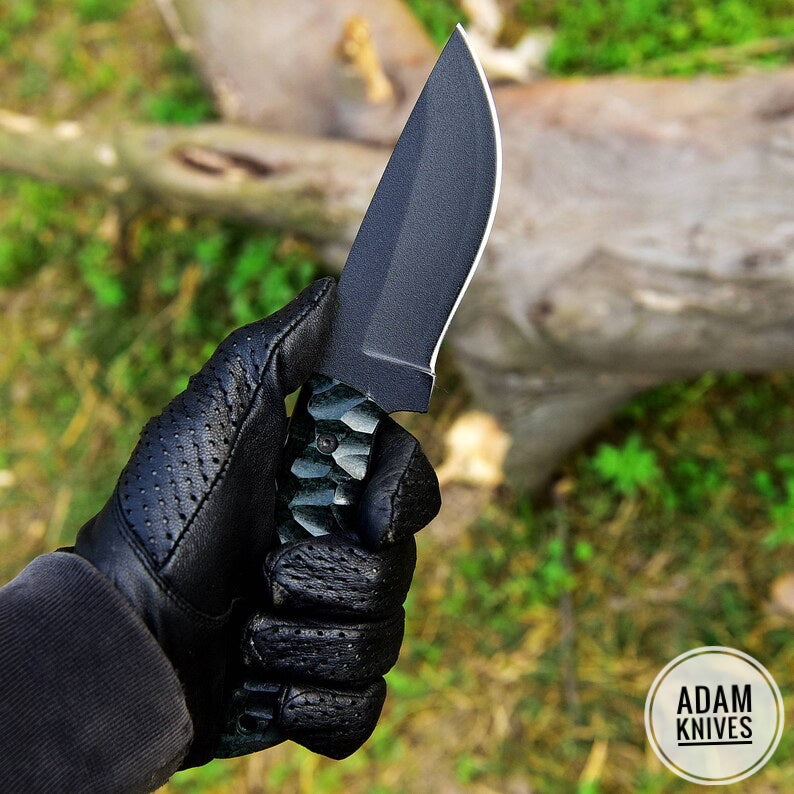 ADAM KNIVES High Carbon Steel Skinning Knife with Leather Sheath, 9'' Full Tang Bushcraft Survival Knife