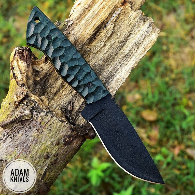 ADAM KNIVES High Carbon Steel Skinning Knife with Leather Sheath, 9'' Full Tang Bushcraft Survival Knife