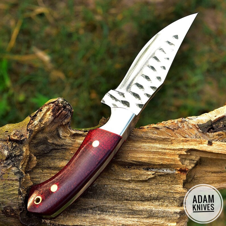 ADAM KNIVES High Carbon Steel Skinning Knife with Leather Sheath, 9'' Full Tang Bushcraft Survival Knife