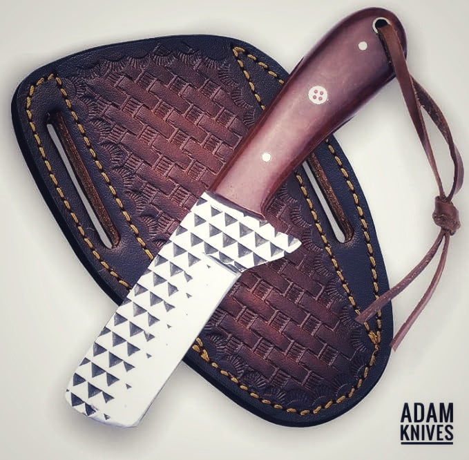 ADAM KNIVES CowBoy Bull Cutter Knife Hand Forged Rasp Steel EDC Knife With Leather Sheath Gift For Him / Her