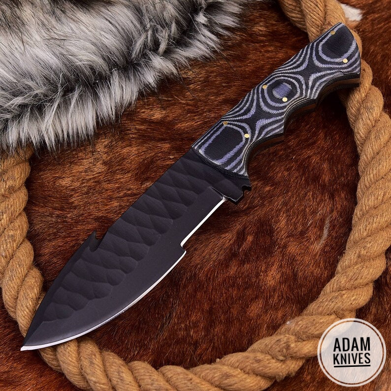 ADAM KNIVES High Carbon Steel Hunting Skinning Knife with Leather Sheath