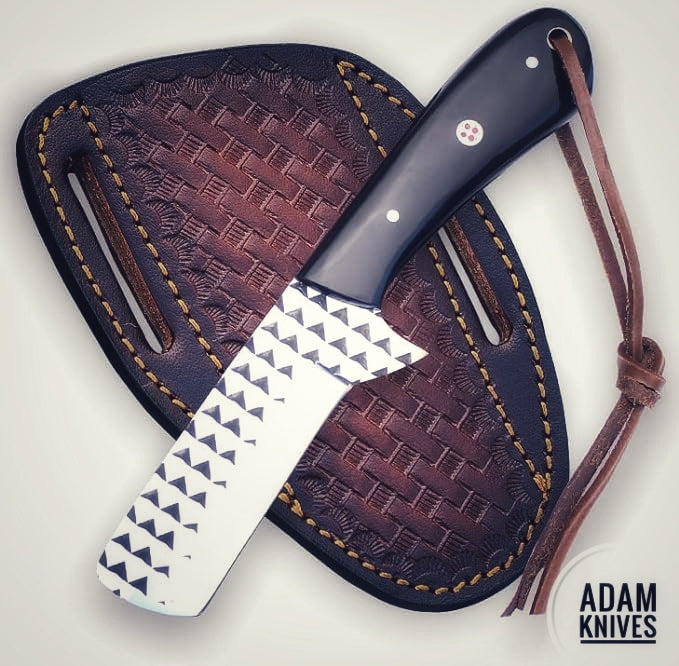 ADAM KNIVES CowBoy Bull Cutter Knife Hand Forged Rasp Steel EDC Knife With Leather Sheath Gift For Him / Her