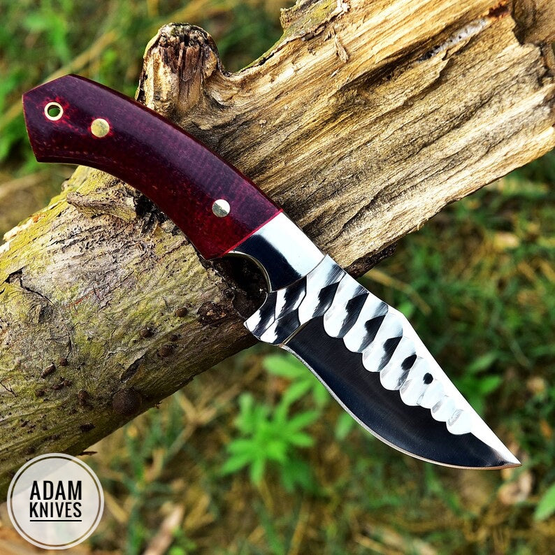 ADAM KNIVES High Carbon Steel Skinning Knife with Leather Sheath, 9'' Full Tang Bushcraft Survival Knife