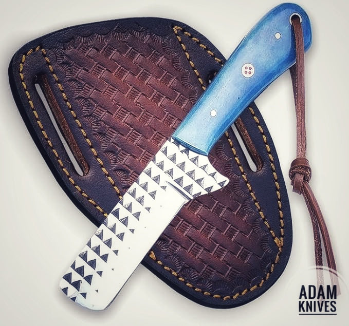 ADAM KNIVES CowBoy Bull Cutter Knife Hand Forged Rasp Steel EDC Knife With Leather Sheath Gift For Him / Her