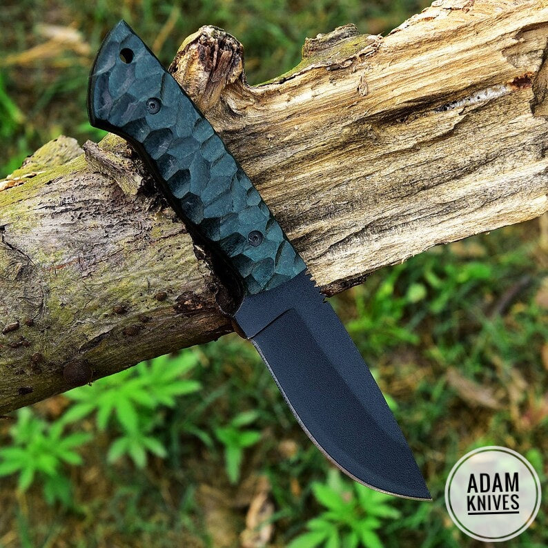 ADAM KNIVES High Carbon Steel Skinning Knife with Leather Sheath, 9'' Full Tang Bushcraft Survival Knife