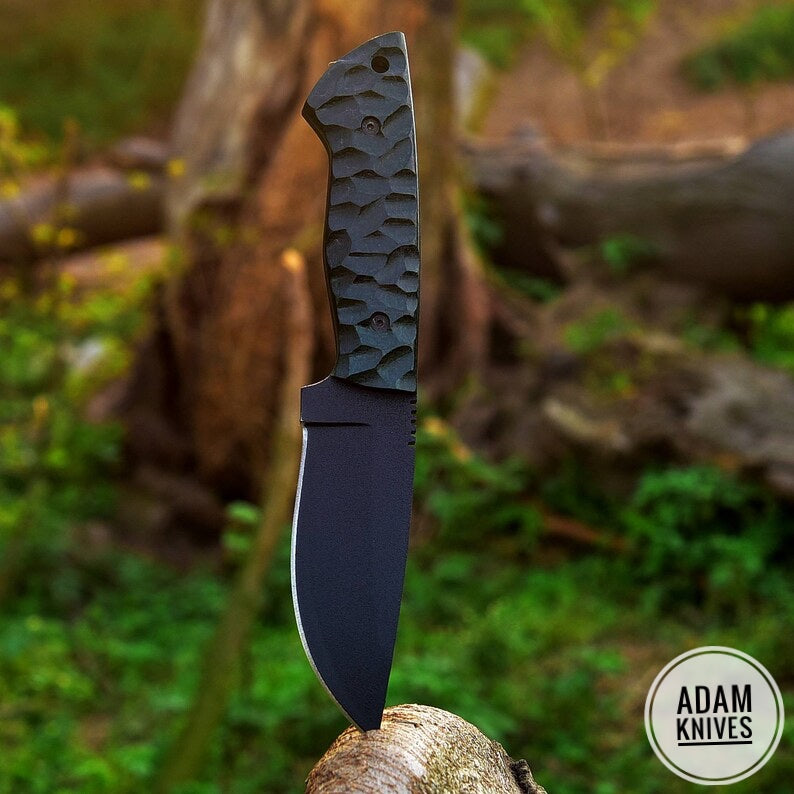 ADAM KNIVES High Carbon Steel Skinning Knife with Leather Sheath, 9'' Full Tang Bushcraft Survival Knife