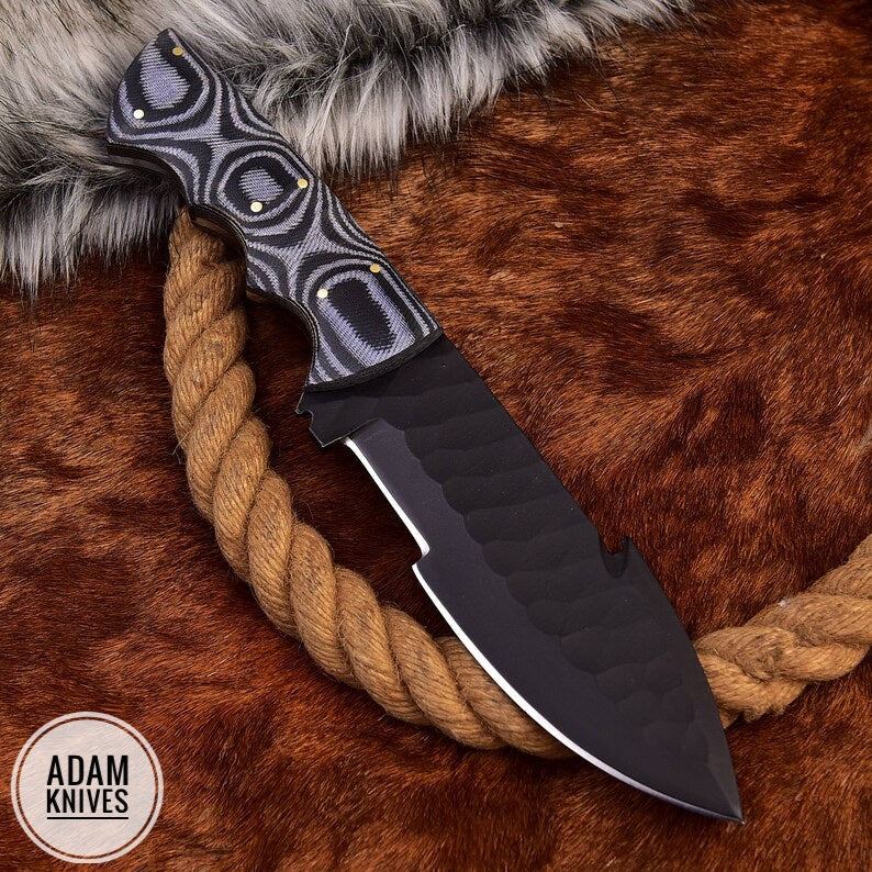 ADAM KNIVES High Carbon Steel Hunting Skinning Knife with Leather Sheath