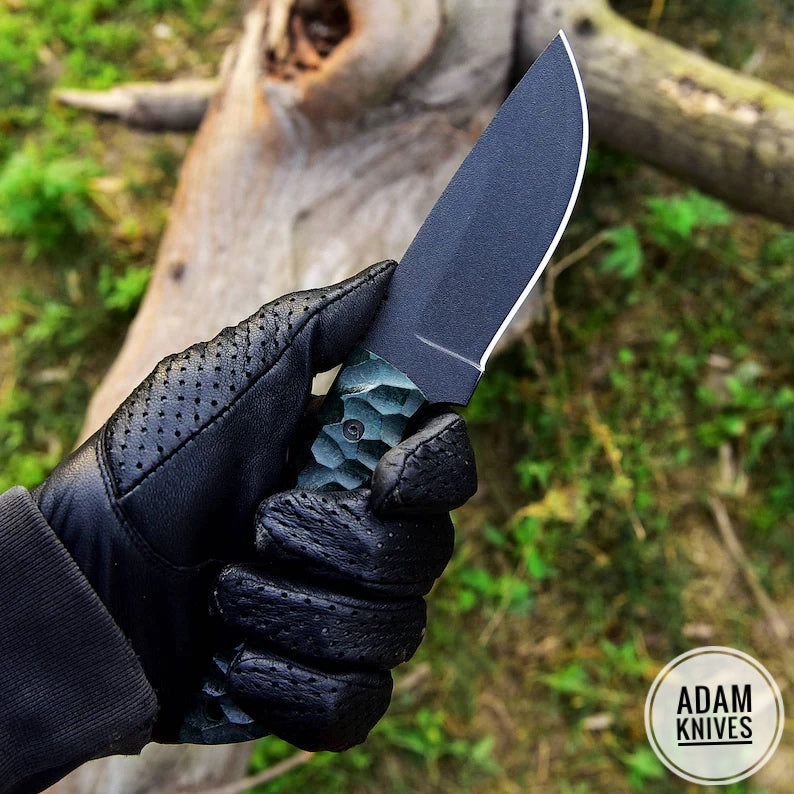 ADAM KNIVES High Carbon Steel Skinning Knife with Leather Sheath, 9'' Full Tang Bushcraft Survival Knife