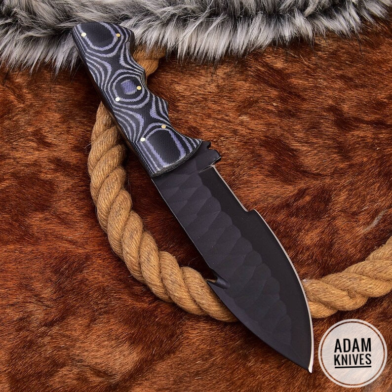 ADAM KNIVES High Carbon Steel Hunting Skinning Knife with Leather Sheath