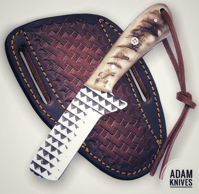 ADAM KNIVES CowBoy Bull Cutter Knife Hand Forged Rasp Steel EDC Knife With Leather Sheath Gift For Him / Her