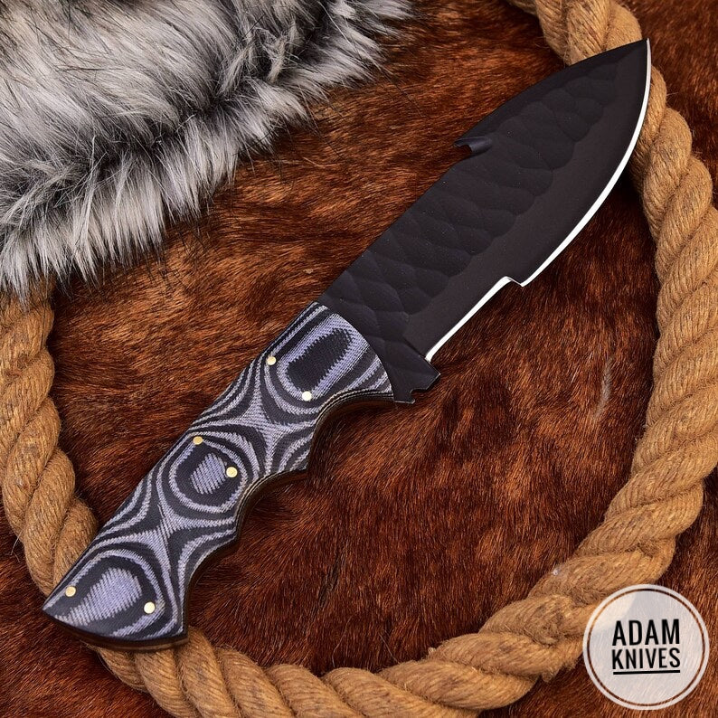 ADAM KNIVES High Carbon Steel Hunting Skinning Knife with Leather Sheath