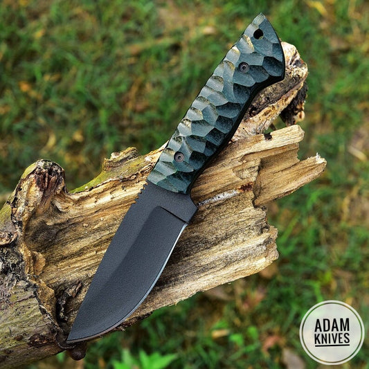 ADAM KNIVES High Carbon Steel Skinning Knife with Leather Sheath, 9'' Full Tang Bushcraft Survival Knife