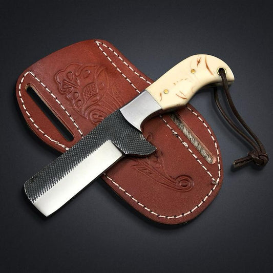 Cowboy Bull Cutter Knife || Cowboy Knife || Leather Scout Sheath || Custom Hand Forged || File Stamped || High Carbon Steel