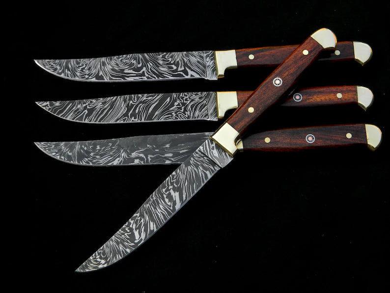 ADAM KNIVES Custom Handmade Damascus Steel Steak Knives 4 pcs