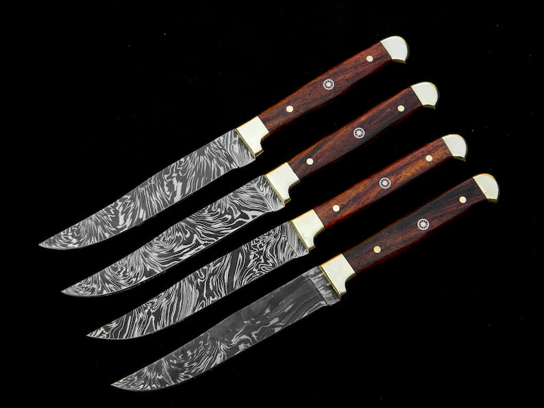 ADAM KNIVES Custom Handmade Damascus Steel Steak Knives 4 pcs