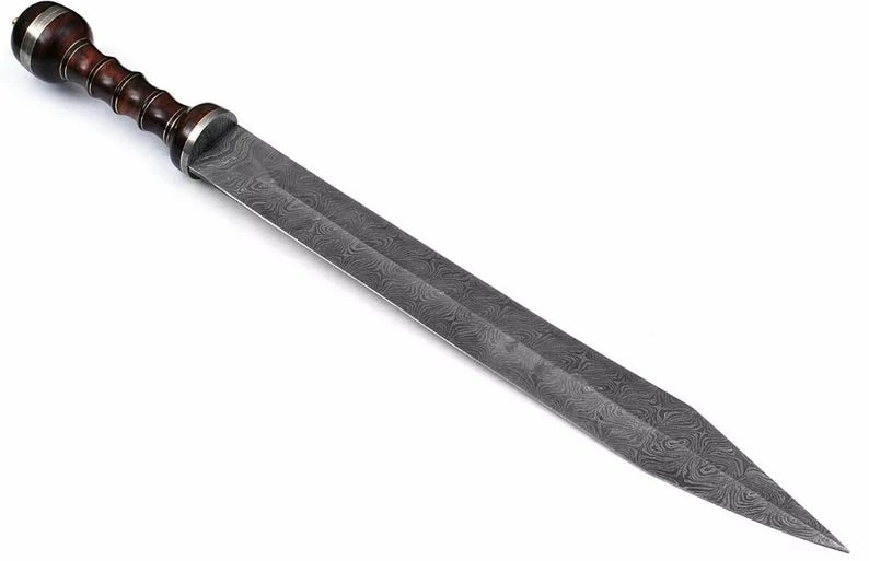 Custom Handmade Damascus Steel Viking Sword, Battle Sword With Leather Sheath