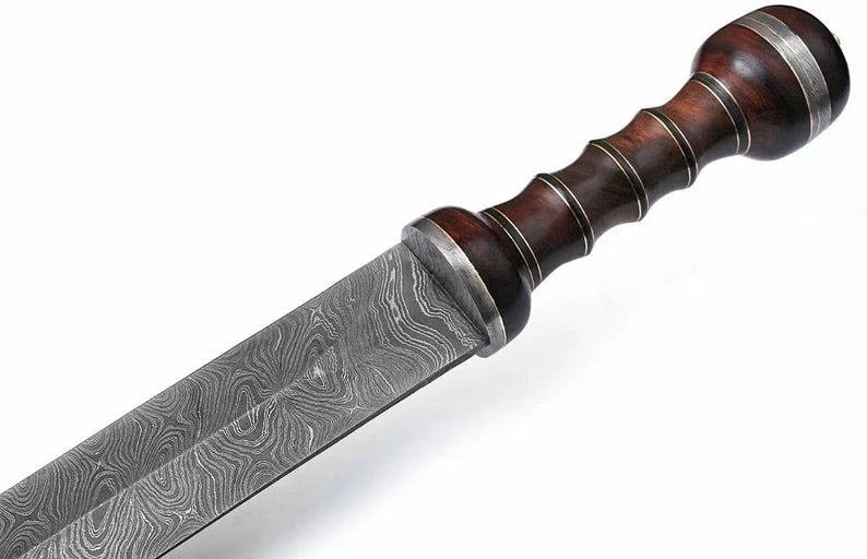 Custom Handmade Damascus Steel Viking Sword, Battle Sword With Leather Sheath