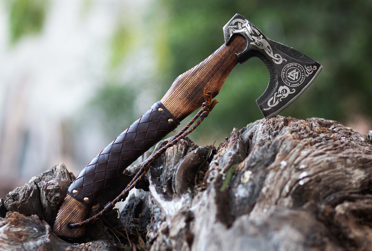 ADAM KNIVES Handmade Gift Forged Carbon Steel Viking Axe, Camping Hatchet with Ash Wood Shaft (Brown Axe)