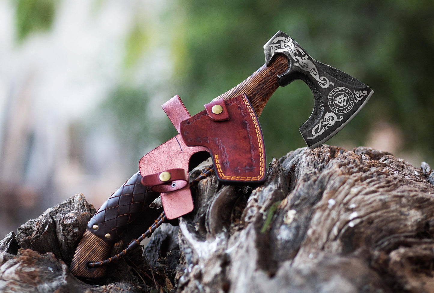 ADAM KNIVES Handmade Gift Forged Carbon Steel Viking Axe, Camping Hatchet with Ash Wood Shaft (Brown Axe)