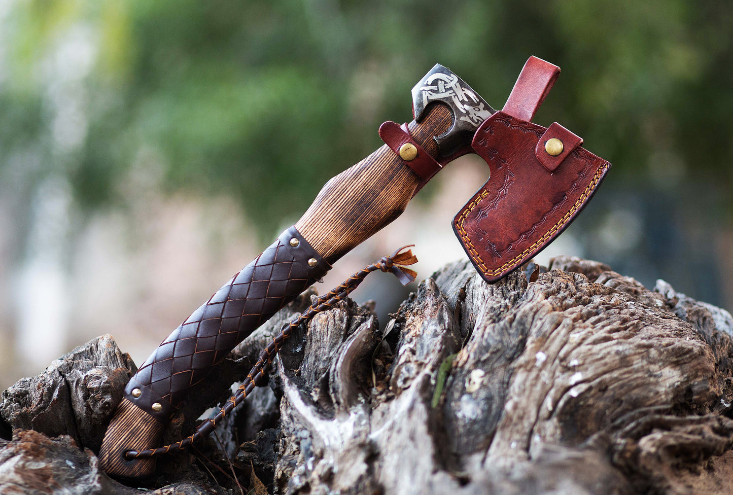 ADAM KNIVES Handmade Gift Forged Carbon Steel Viking Axe, Camping Hatchet with Ash Wood Shaft (Brown Axe)