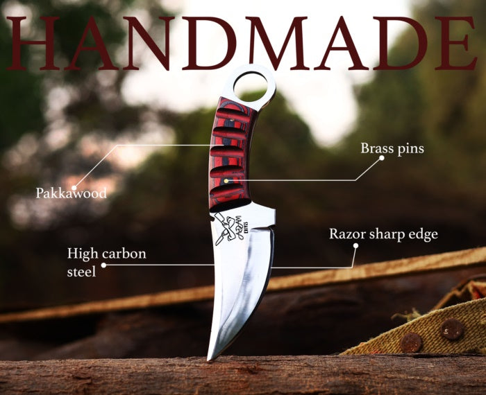 ADAM KNIVES Fixed Blade Damascus Steel Outdoor Knife with Pancake Leather Sheath, 8'' Full Tang Bushcraft Survival Knife,Non-Slip Wooden Handle,Camping Knife (Stainless Steel)