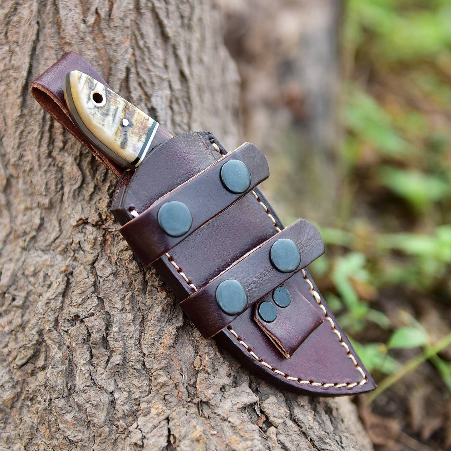 Custom Handmade D2 Tool Steel SHEEP HORN Hunting Skinner Knife With Cowhide Leather Sheath