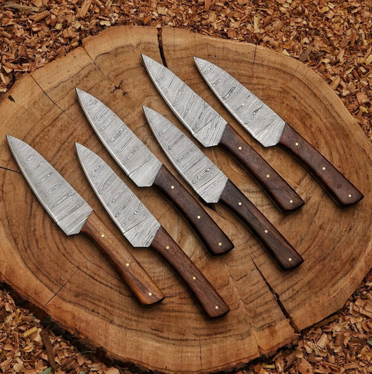 Best Steaks Knives Damascus Steel Steak Knifes With Leather Sheath, Kitchen and BBQ Tools, Ideal gift for Him, Christmas, Anniversary present