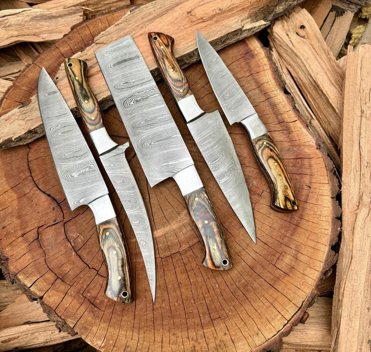 set of 5 kitchen knives - chef knives set Damascus Knife Hand forged knife Personalized chef knife Gift For Him