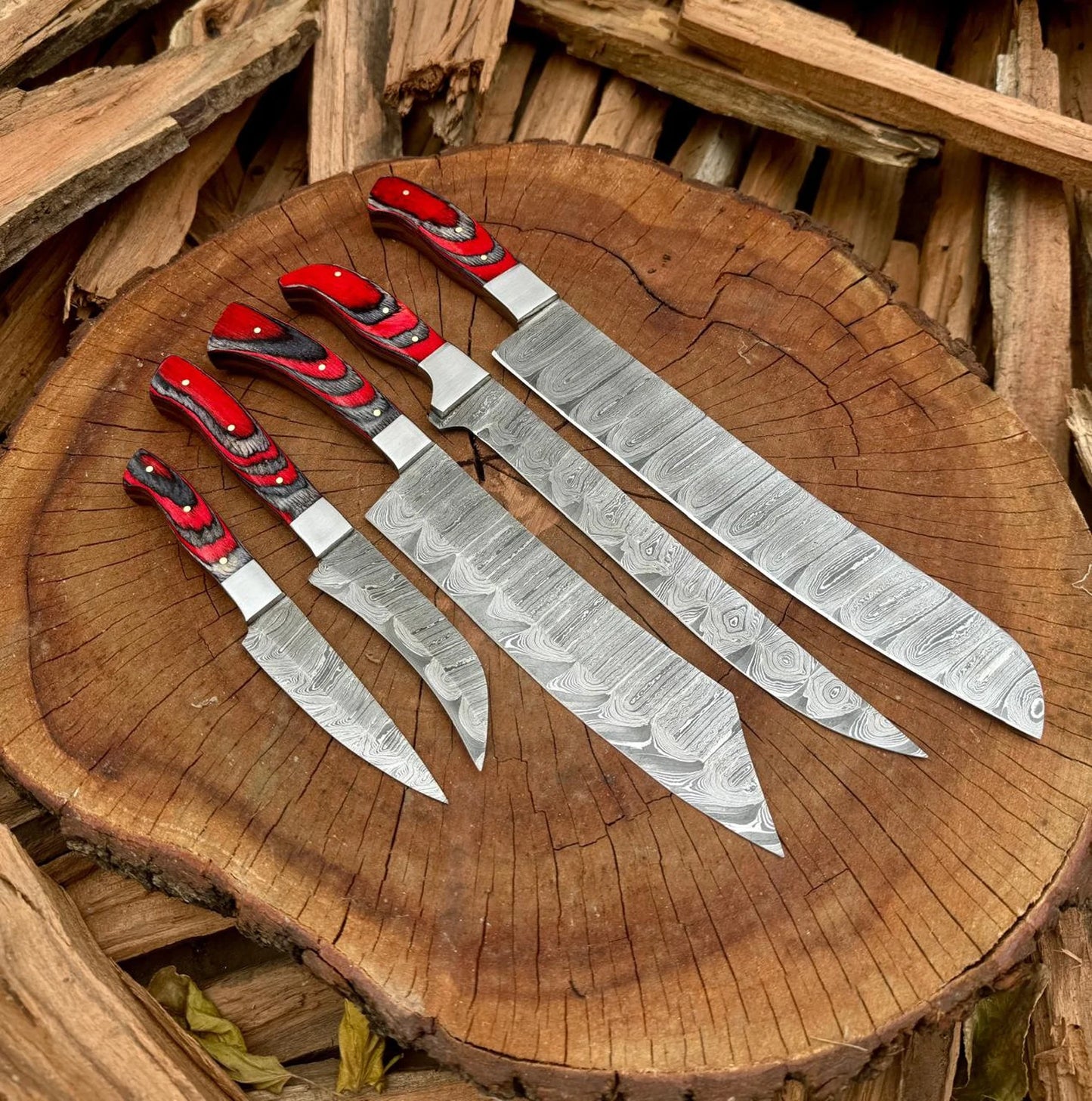 set of 5 kitchen knives - chef knives set Damascus Knife Hand forged knife Personalized chef knife Gift For Him