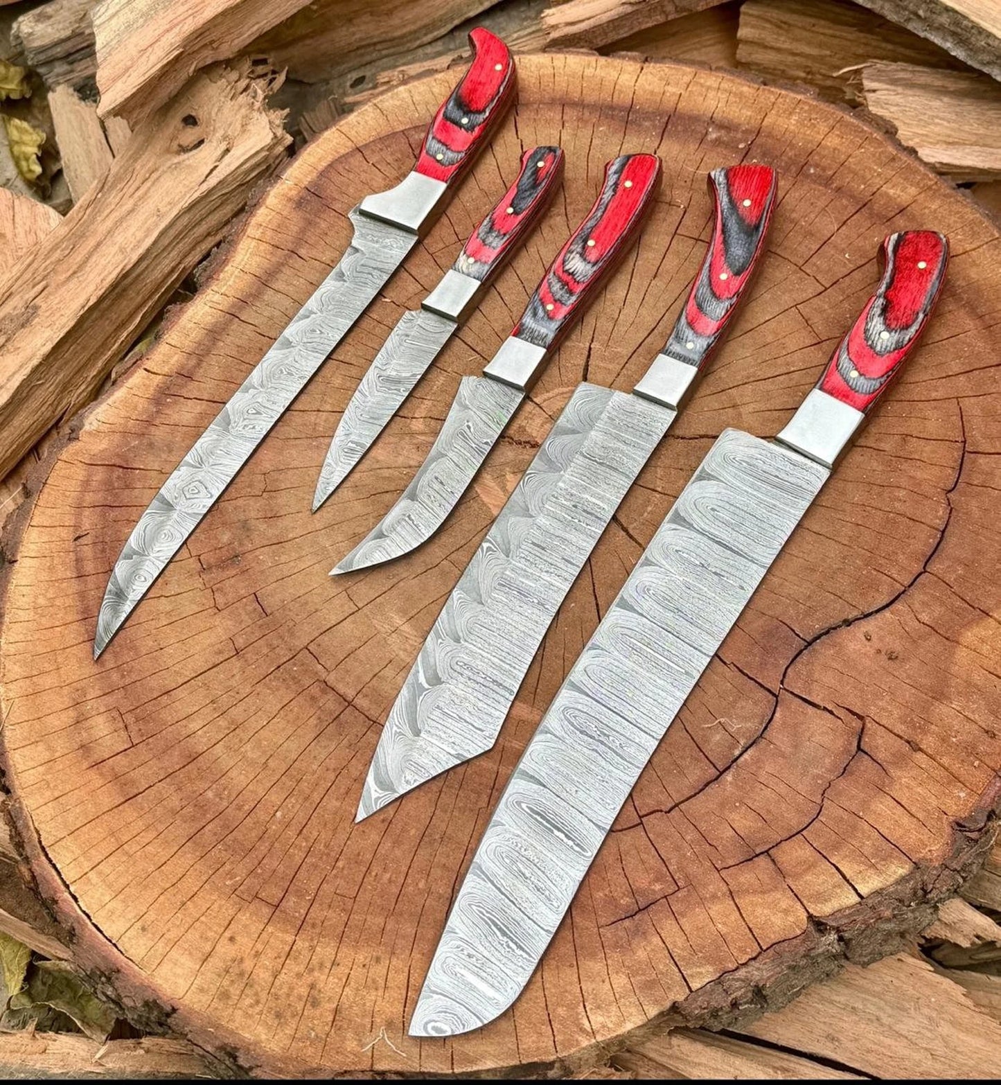 set of 5 kitchen knives - chef knives set Damascus Knife Hand forged knife Personalized chef knife Gift For Him