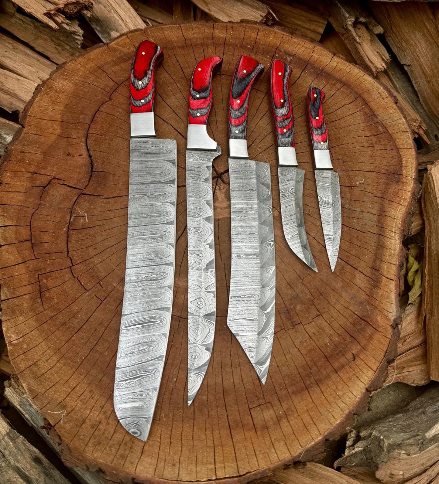 set of 5 kitchen knives - chef knives set Damascus Knife Hand forged knife Personalized chef knife Gift For Him