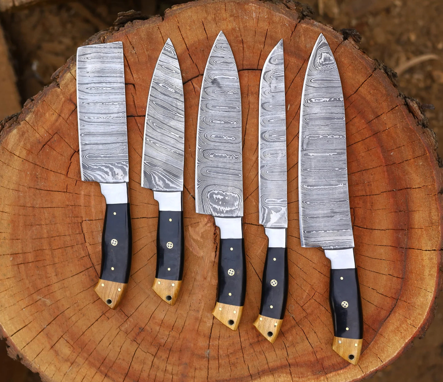 Set Damascus Steel Blade With black Handle Kitchen Knives Set,hand forged knives,best knives, Birthday Gift ,gifts for dad