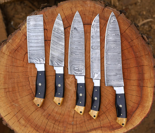 Set Damascus Steel Blade With black Handle Kitchen Knives Set,hand forged knives,best knives, Birthday Gift ,gifts for dad