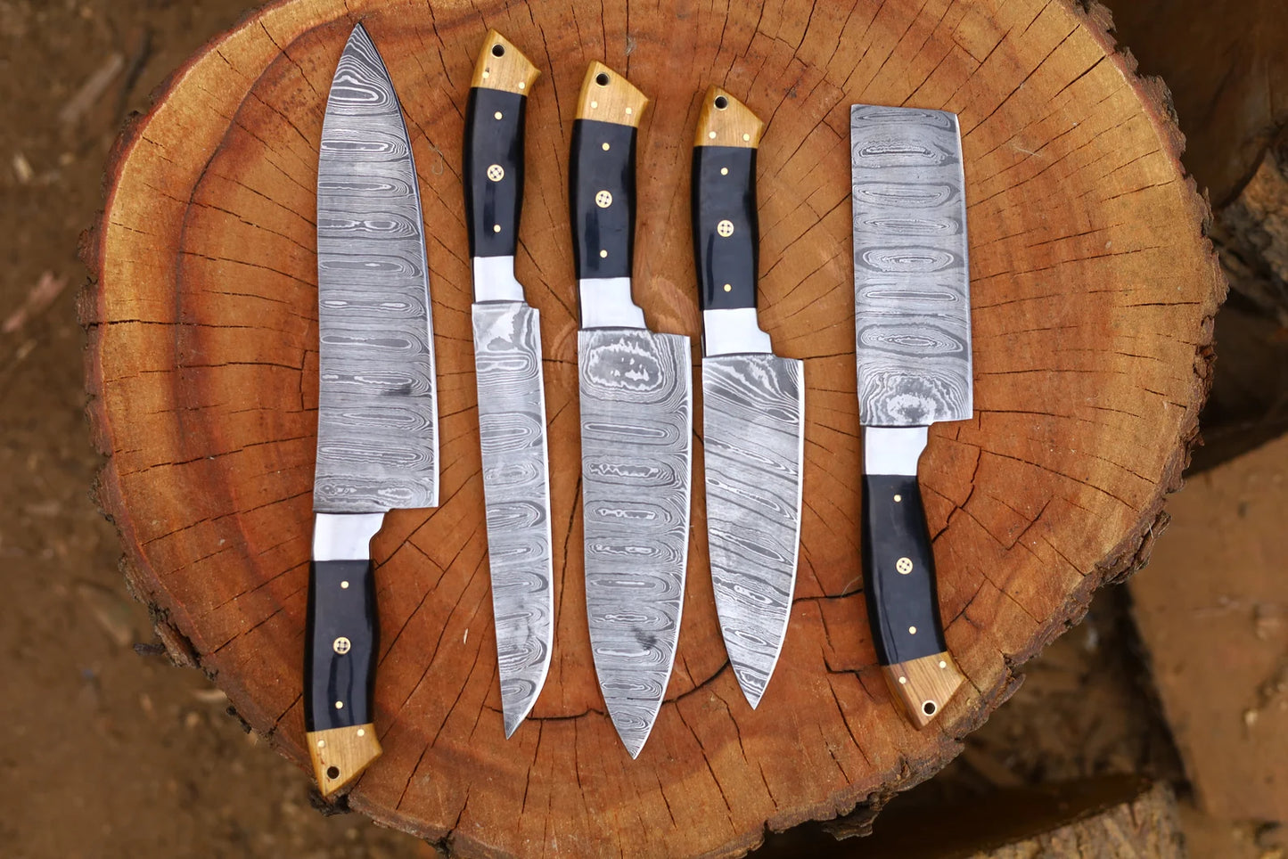 Set Damascus Steel Blade With black Handle Kitchen Knives Set,hand forged knives,best knives, Birthday Gift ,gifts for dad