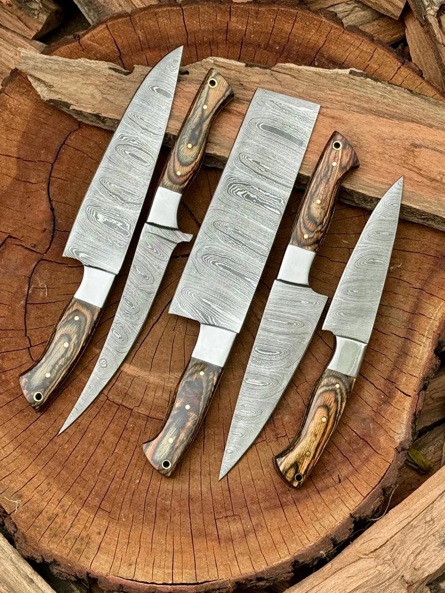 set of 5 kitchen knives - chef knives set Damascus Knife Hand forged knife Personalized chef knife Gift For Him