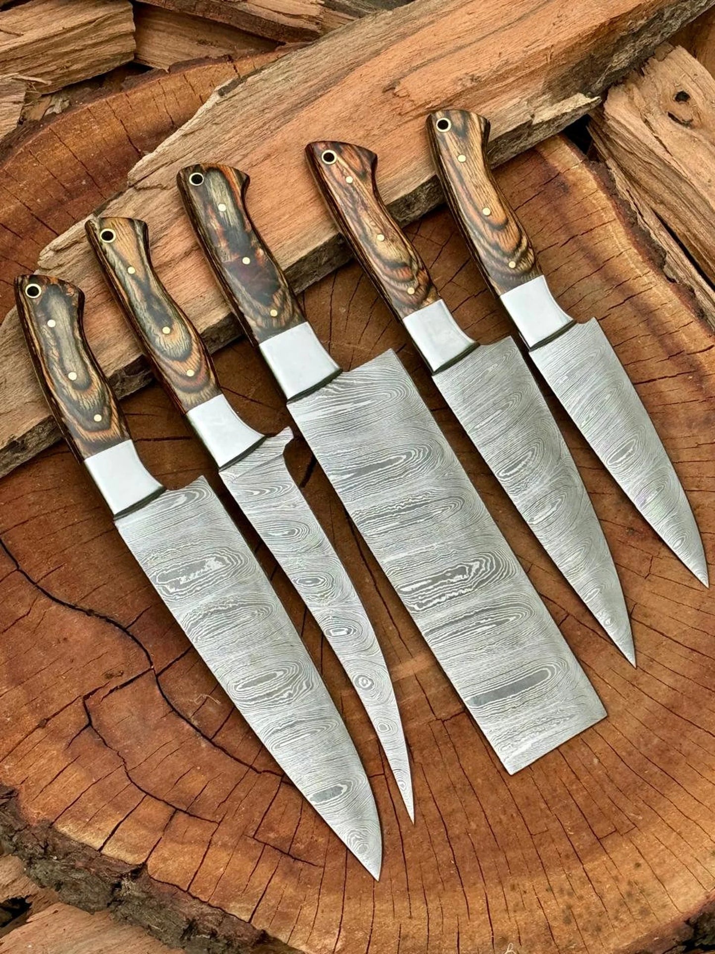 set of 5 kitchen knives - chef knives set Damascus Knife Hand forged knife Personalized chef knife Gift For Him