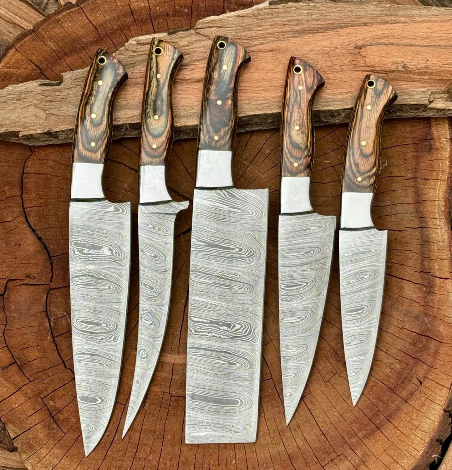 set of 5 kitchen knives - chef knives set Damascus Knife Hand forged knife Personalized chef knife Gift For Him