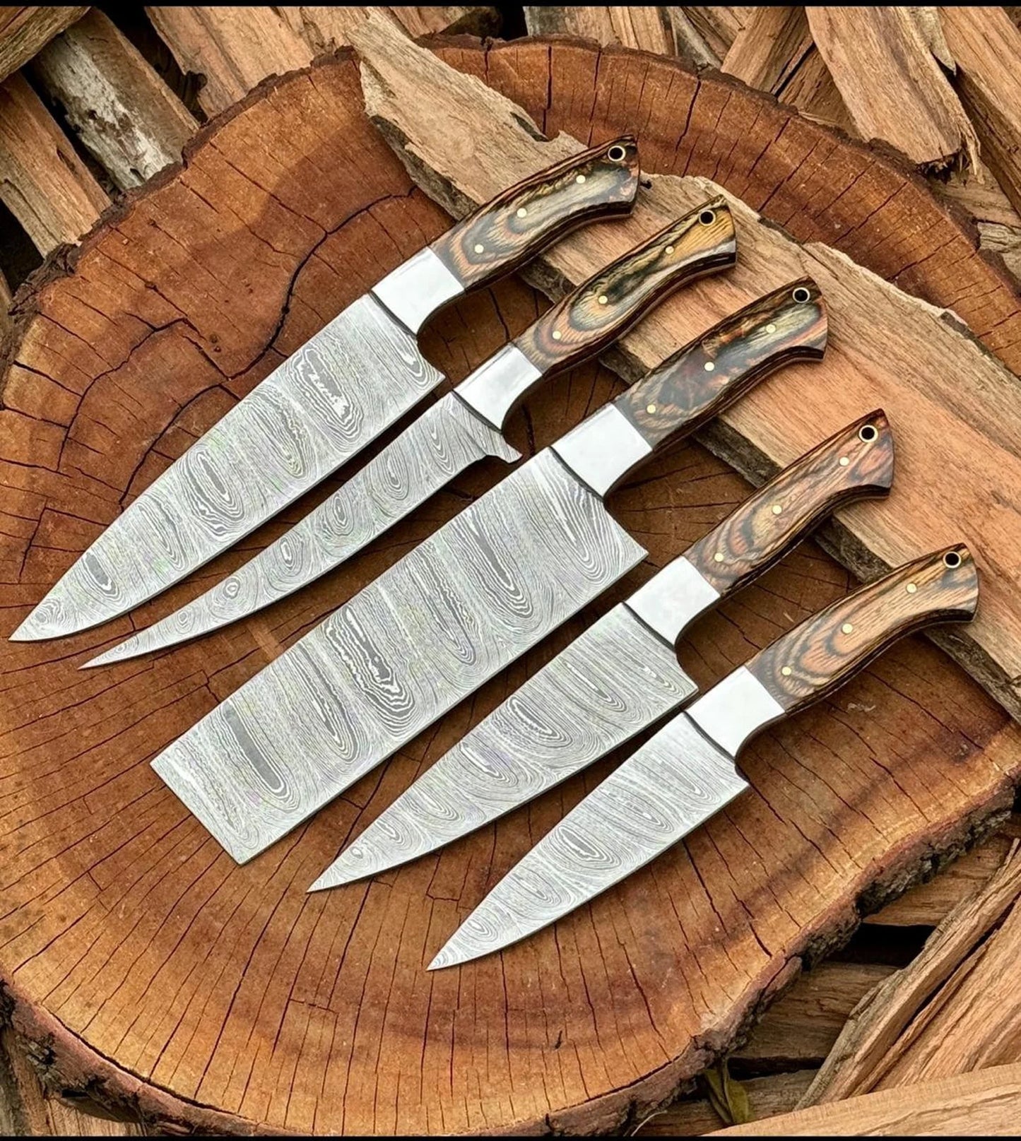 set of 5 kitchen knives - chef knives set Damascus Knife Hand forged knife Personalized chef knife Gift For Him